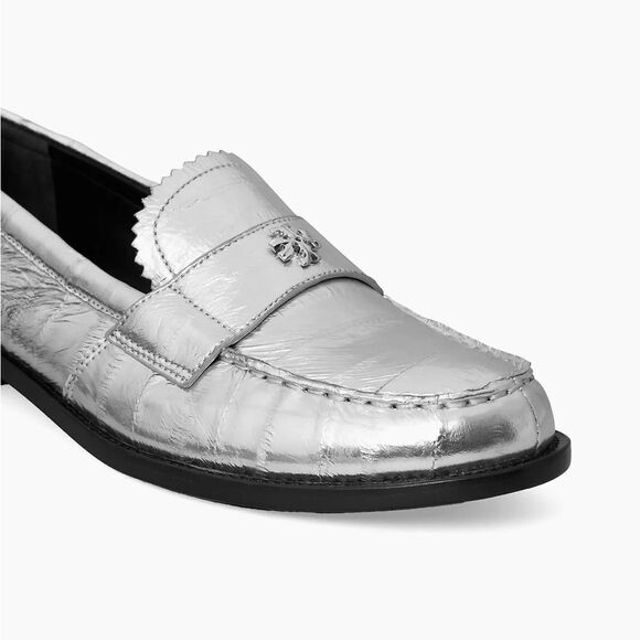 Tory Burch Silver Leather Metallic slip on Loafers/Dust Bag size 6 $358 - Picture 6 of 9